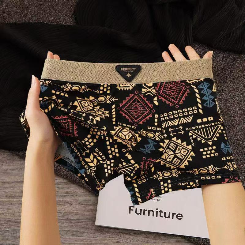 Boxer de Style ethnique rétro pour hommes, slip confortable, sous-vêtements élastiques imprimés Vintage, Lingerie, short taille moyenne