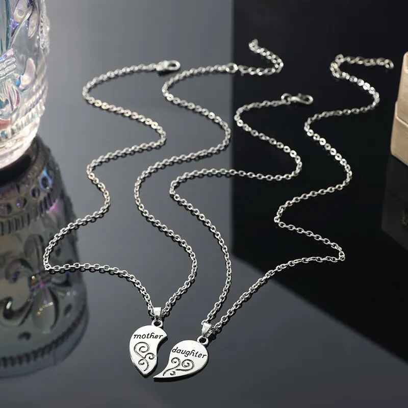 2 pezzi di collana placcata in argento antico alla moda madre bella figlia combinazione per amore gioielli in stile genitore-figlio