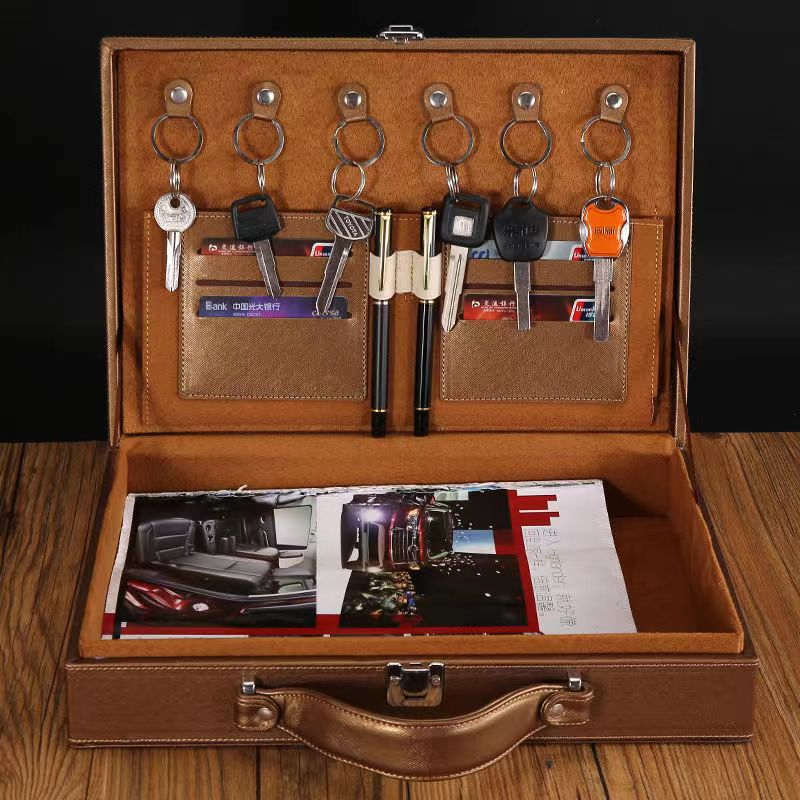 Bolsos de mano para hombre y mujer, caja de entrega para habitación, caja de herramientas, bolsa de almacenamiento de información, maleta, llave, caja de archivo de negocios de cuero