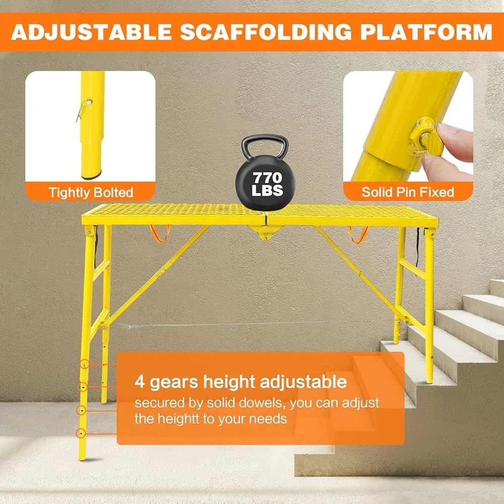 Adjustable Ladder Work Platform Folding Steel Scaffolding Telescopic 770lbs Capacity Portable Anti-Slip Stairs Scaffold Solution
