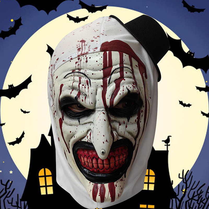 Assustador terrifier 3 máscara cosplay palhaço de halloween látex adulto sangrento terrifier máscara chapelaria festa traje adereços adulto um tamanho
