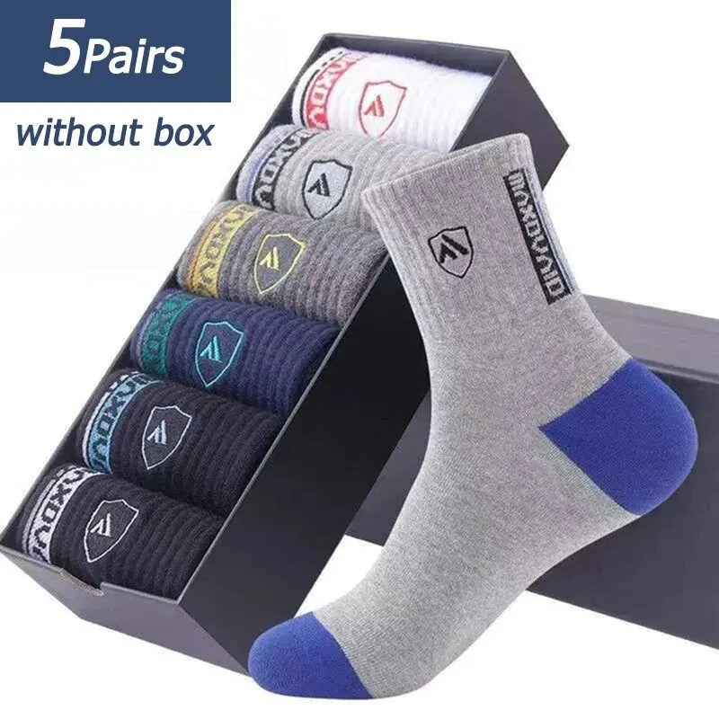 Heißer Verkauf Herren-Sportsocken, 5 Paar, Sommer, lässig, schweißabsorbierend, bequem, dünn, atmungsaktiv, mittlere Röhre, Basketballsocken