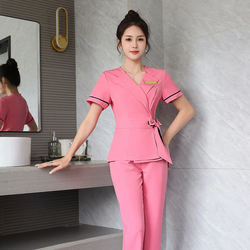 미용사 유니폼 여성 패션 피부 관리 귀 피커 호텔 발 목욕 기술자 S-3XL 여성을위한 마사지 작업복