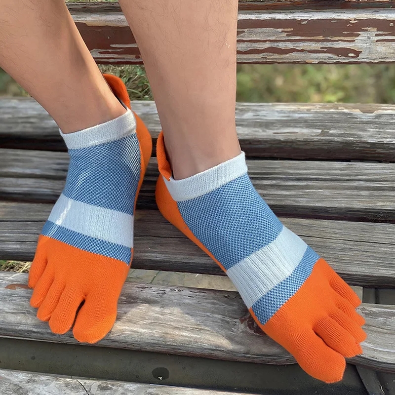 Calcetines deportivos de talla grande para hombre, medias de malla para negocios, absorbentes del sudor, boca poco profunda, a rayas, para Fitness, viajes, 5 dedos, Plus EU43-47
