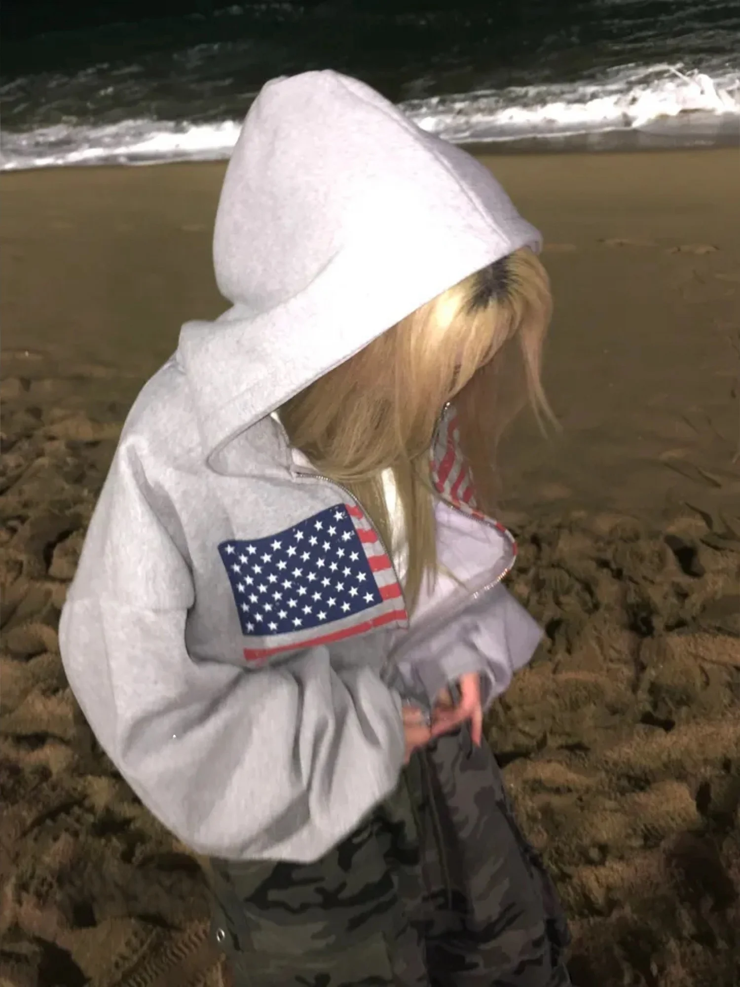 Jaqueta Casual Estilo Americano com Capuz e Zíper, Manga Longa, Ajuste Solto, Versátil, Moda de Rua Retro para Todos