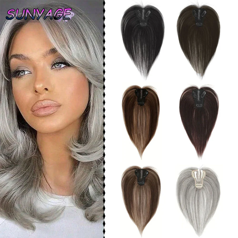 SUNYAGE Clip In Natürliche Synthetische Haar Pony Fringe Haarteile Mittelteil Haarverlängerung Topper Für Frauen Haarausfall