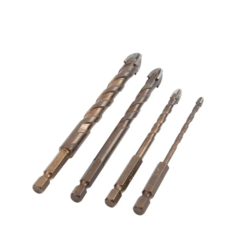 JUSTINLAU ยาว Cross Hex กระเบื้อง Bits แก้วเซรามิคคอนกรีตรูเปิดโลหะผสมสามเหลี่ยมเจาะขนาด 3/4 /5/6/8/10/12 มม.