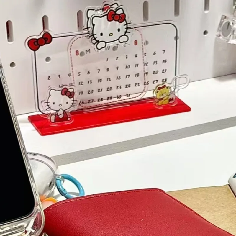 Sanrio Hello Kitty Calendar Cute Acrylic Ornament Kitty Recycling Reusable Calendar Ins Note Board Desktop Essential Gift