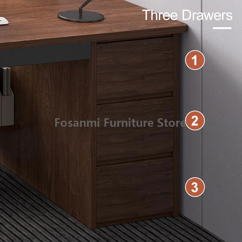 3-Drawer Computer Desk with Storage Shelf Modern Office Working Desk Minimalist Home Gaming Writing PC Table for Bedroom Study