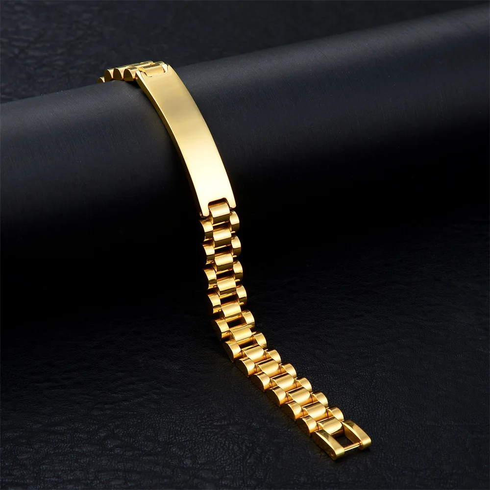 Pulsera de acero inoxidable con nombre de texto personalizado para hombre, pulsera de reloj con logotipo grabado personalizado, pulseras de identificación para mujer, joyería de regalo
