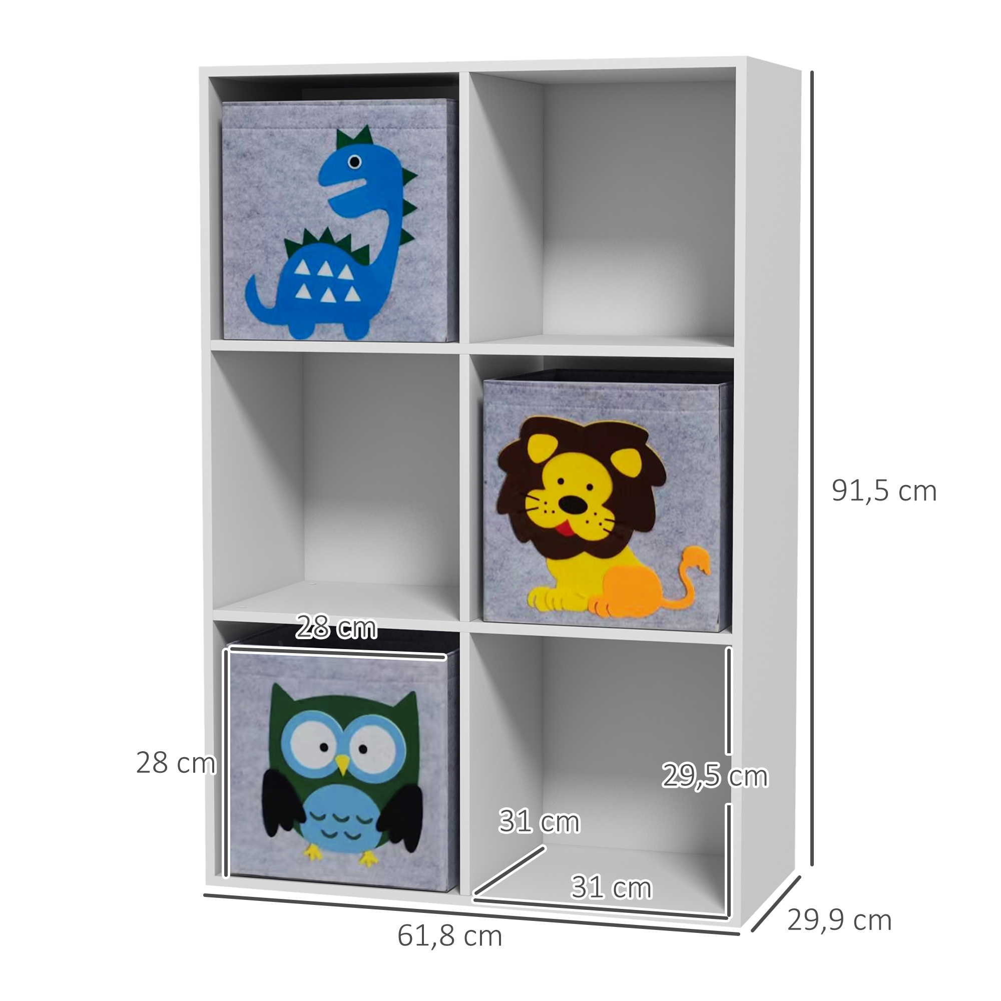 Zonekiz Étagère à jouets avec 6 compartiments 61,8X29,9X91,5 cm Blanc