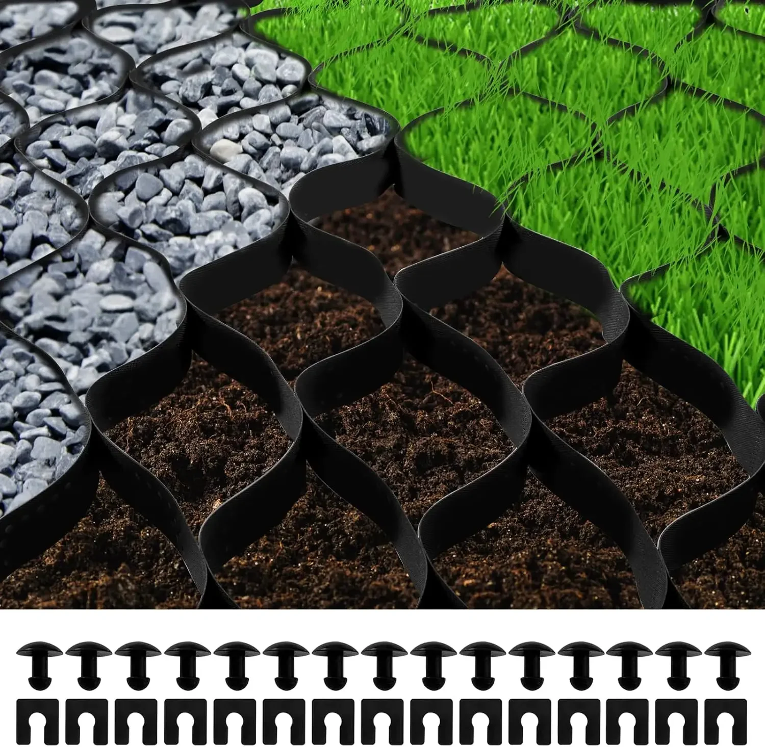 Ground Grid 27 ftx4 ft, 1885 lbs per Sq Ft Load Geo Grid, 2" Depth Permeable Stabilization System, Black