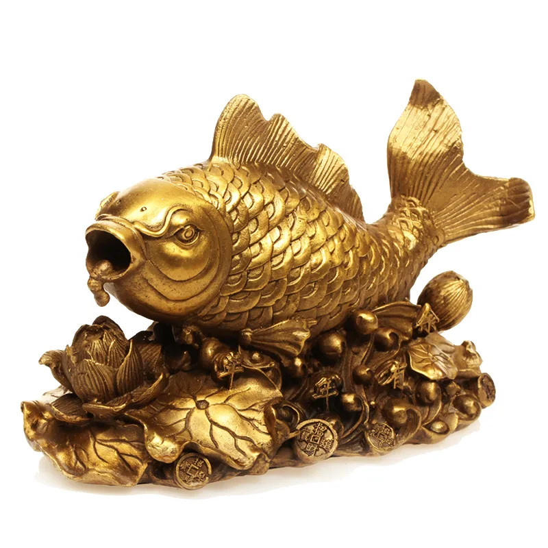 Feng Shui Copper Carp Leaping Lotus Platform Copper Ornament Continuous Surplus Carp Auspicious Item Yearly Abundance
