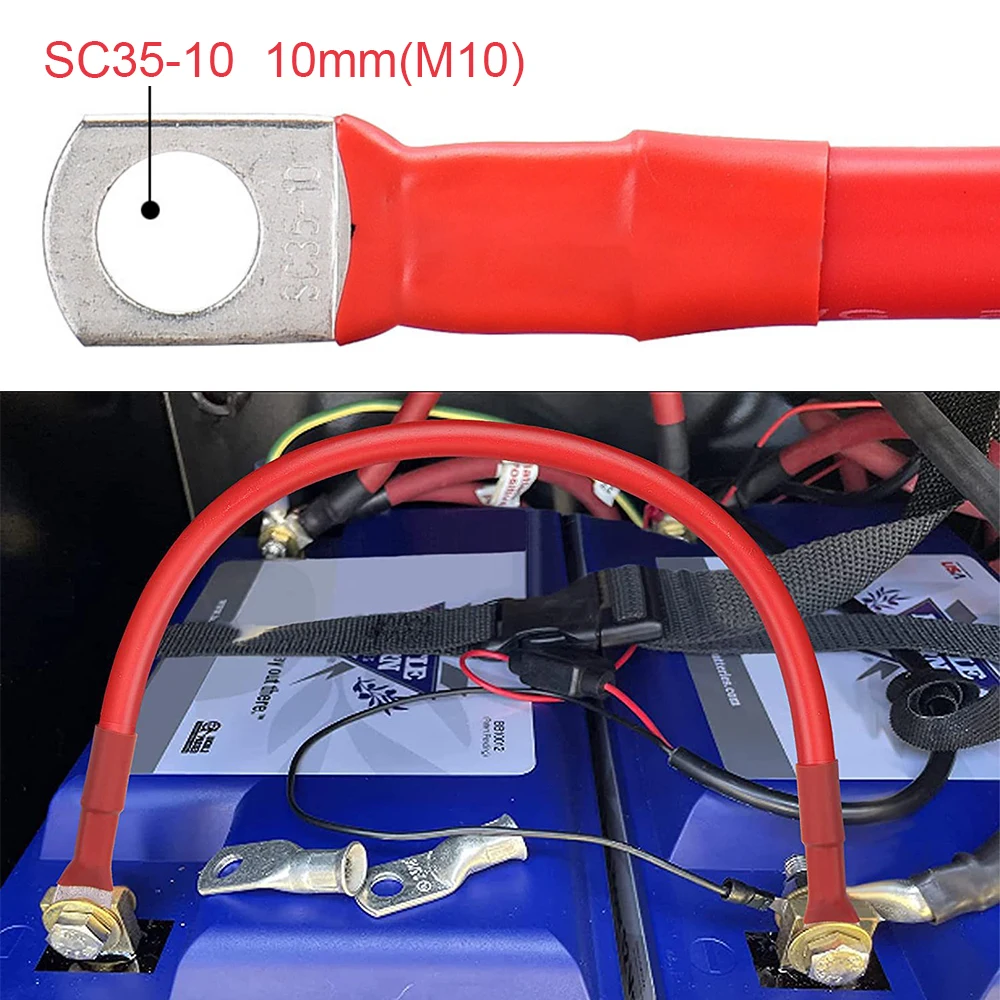 2AWG 30CM Battery Inverter Cable Set With Terminals Stranded Copper Cord Solar Power Connection Wire With Lugs