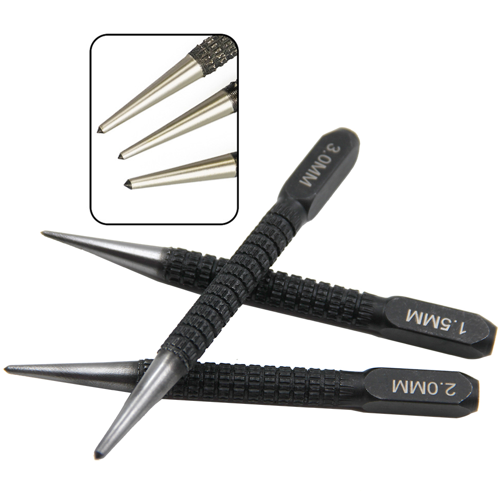 Punzón central de posicionamiento, fijador de perforación, punzón cilíndrico negro, accesorios de herramientas, 3 uds.