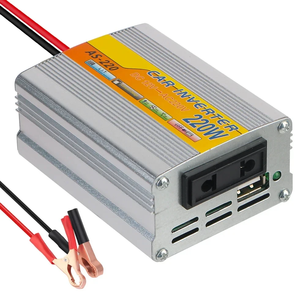 220W  Car Mounted Power Inverter USB Voltage Transformer Portable DC 12V To AC 220V Conversion USB Battery Clip