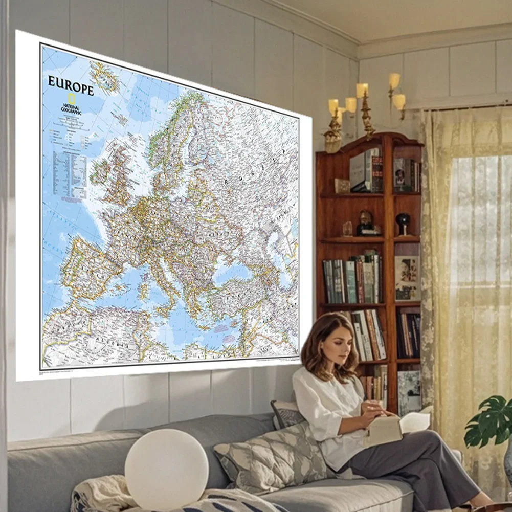 Idioma inglés, mapa europeo, suministros escolares, mapa de viaje decorativo Vintage, póster de pared plegable sin marco, decoración del hogar