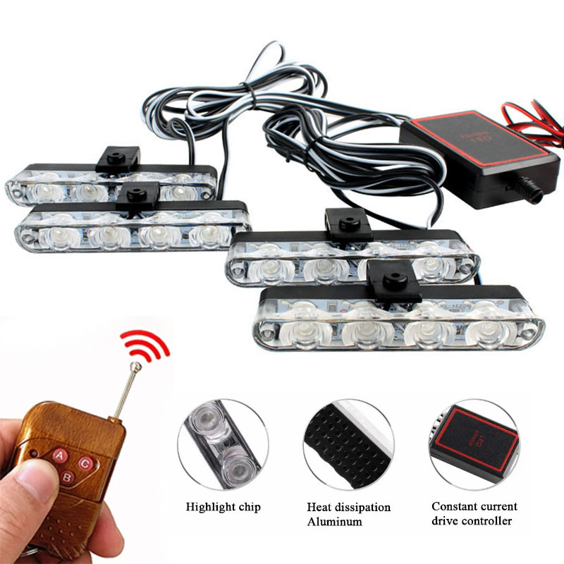 4 em 1 vermelho azul luzes estroboscópicas de emergência luzes da polícia 12v com controle remoto sem fio flash grade luz para carros caminhão van suv