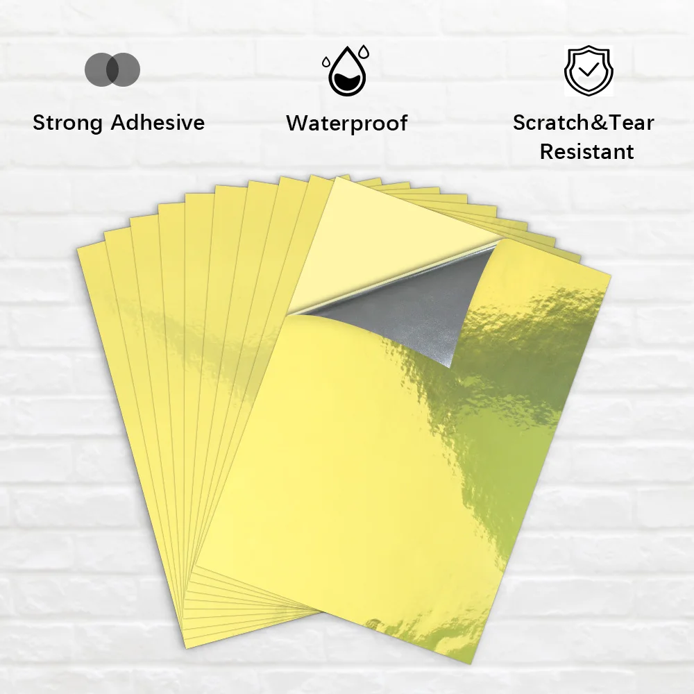 10แผ่นพิมพ์ไวนิลสติกเกอร์กระดาษ A4โปร่งใสสีขาวทอง self adhesive Copy กระดาษสำหรับเครื่องพิมพ์อิงค์เจ็ท DIY สติ๊กเกอร์บาร์โค้ด