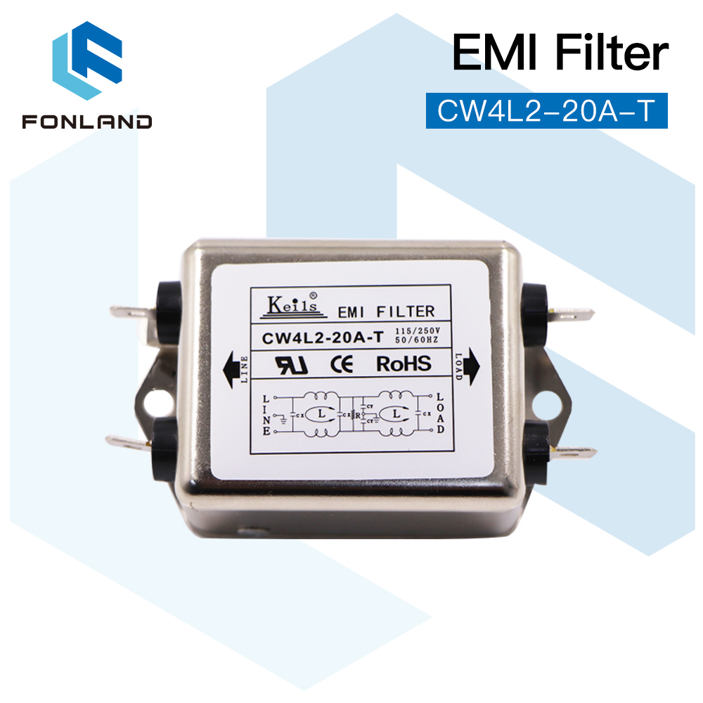 FONLAND Power EMI Filter CW4L2-10A-T / CW4L2-20A-T Однофазный переменный ток 115 В / 250 В 20 А 50/60 Гц для лазерного гравировального станка Co2