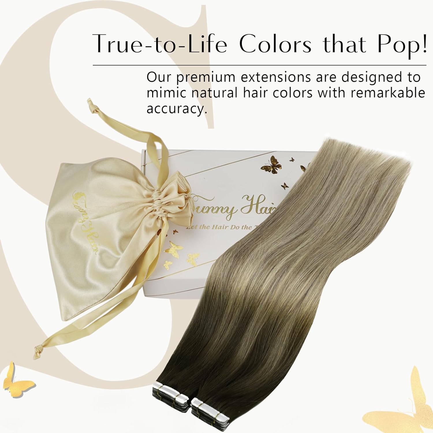 [NEU]VeSunny Tape In Haarverlängerungen Echthaar Echthaar Balayage Farbe # 4-14-60 Skin Weft Glattes, nahtloses Haar