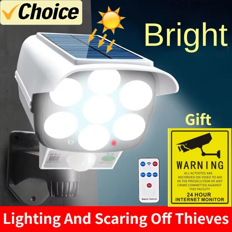 KDULIT Solarleuchten für den Außenbereich, Bewegungsmelder, 77-LED-Flutlicht, kabellos, wasserdicht, Dummy-Fälschungskamera, Hof, Garage, Straßenlaterne