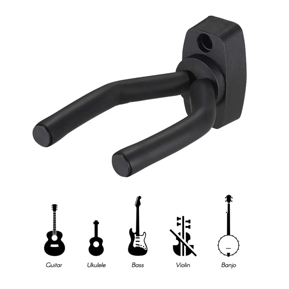 Miwayer Gancio per montaggio a parete per chitarra Gancio per chitarra nero Gancio a muro per chitarre di tutte le dimensioni Basso Mandolino Banjo Ukulele