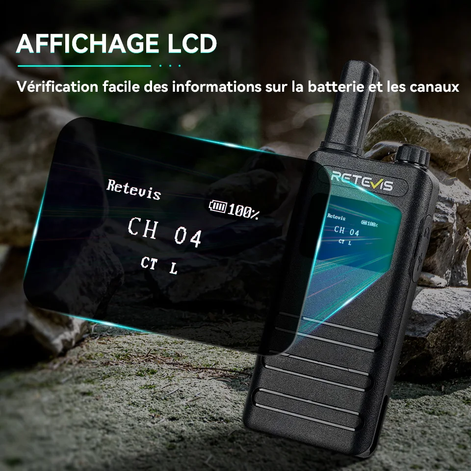 Retevis B63S (3e génération RT622) talkie-walkie 2 pièces avec écran LCD talkie-walkie Ultra-fin sans licence Type C pour Camping randonnée