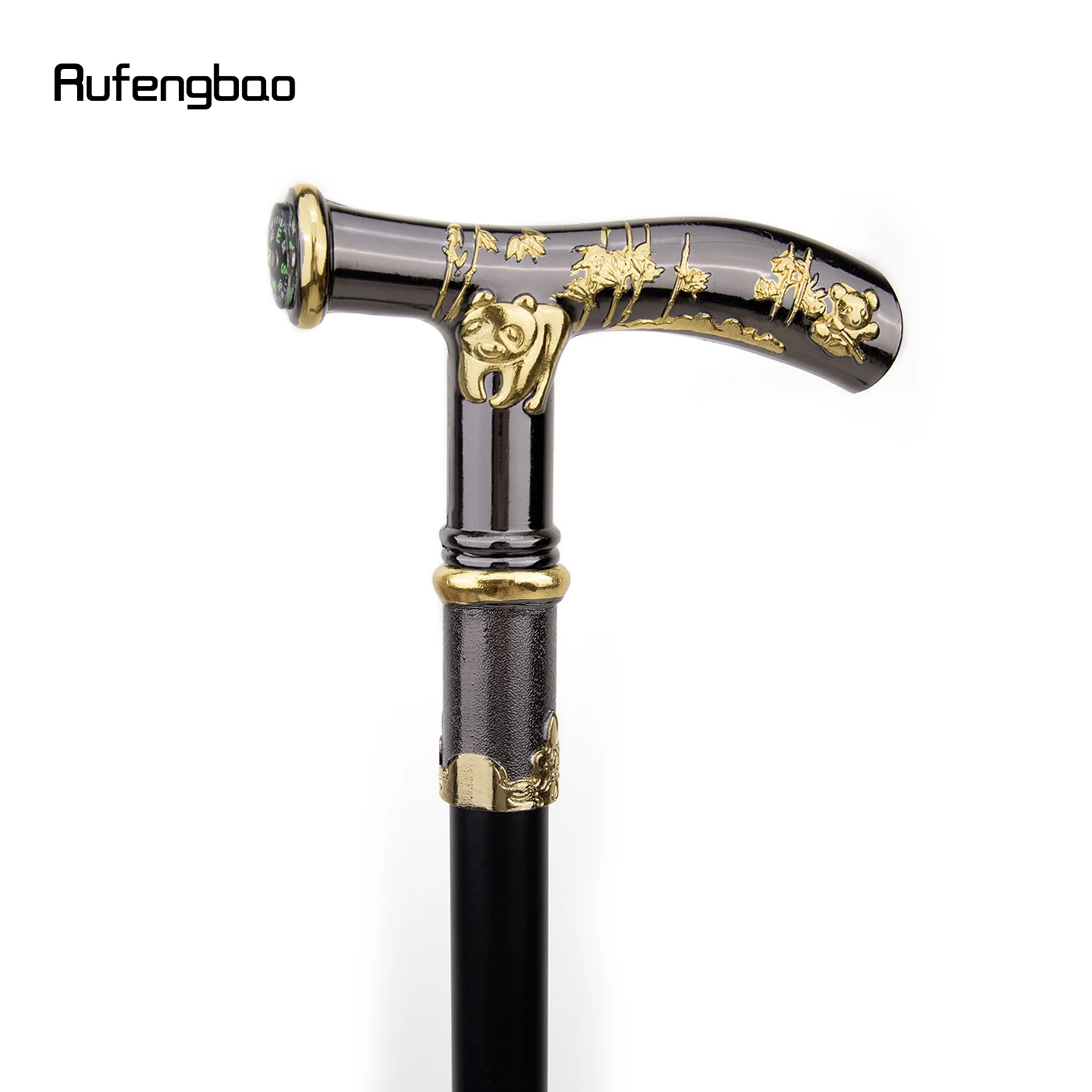 Ouro preto panda bússola bengala moda decorativa bengala cavalheiro elegante cosplay cana botão crosier 93cm