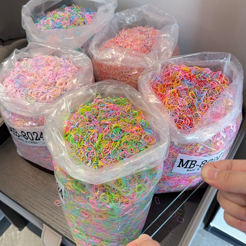 1000 unids/bolsa, banda de goma desechable colorida para niñas, lazos para el cabello, diadema para niños, coleteros, bandas, accesorios para el cabello para niños