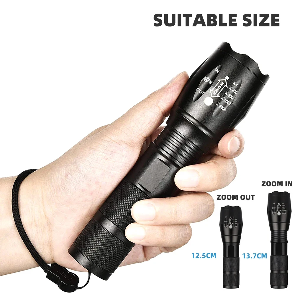 Linternas Led de alta potencia, antorcha para acampar, 5 modos de iluminación, aleación de aluminio, luz con zoom, Material impermeable, Mini linterna