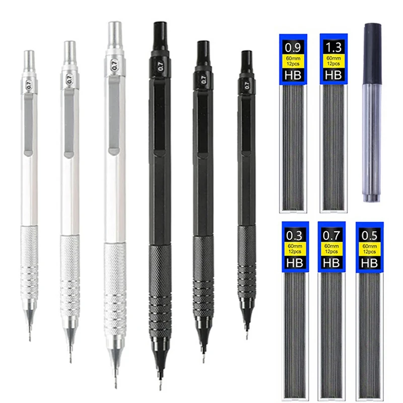 Druckbleistift 0,3/0,5/0,7/0,9/2,0 mm, niedriger Schwerpunkt, Metallzeichnung, spezieller Bleistift für Büro- und Schreibkunstbedarf