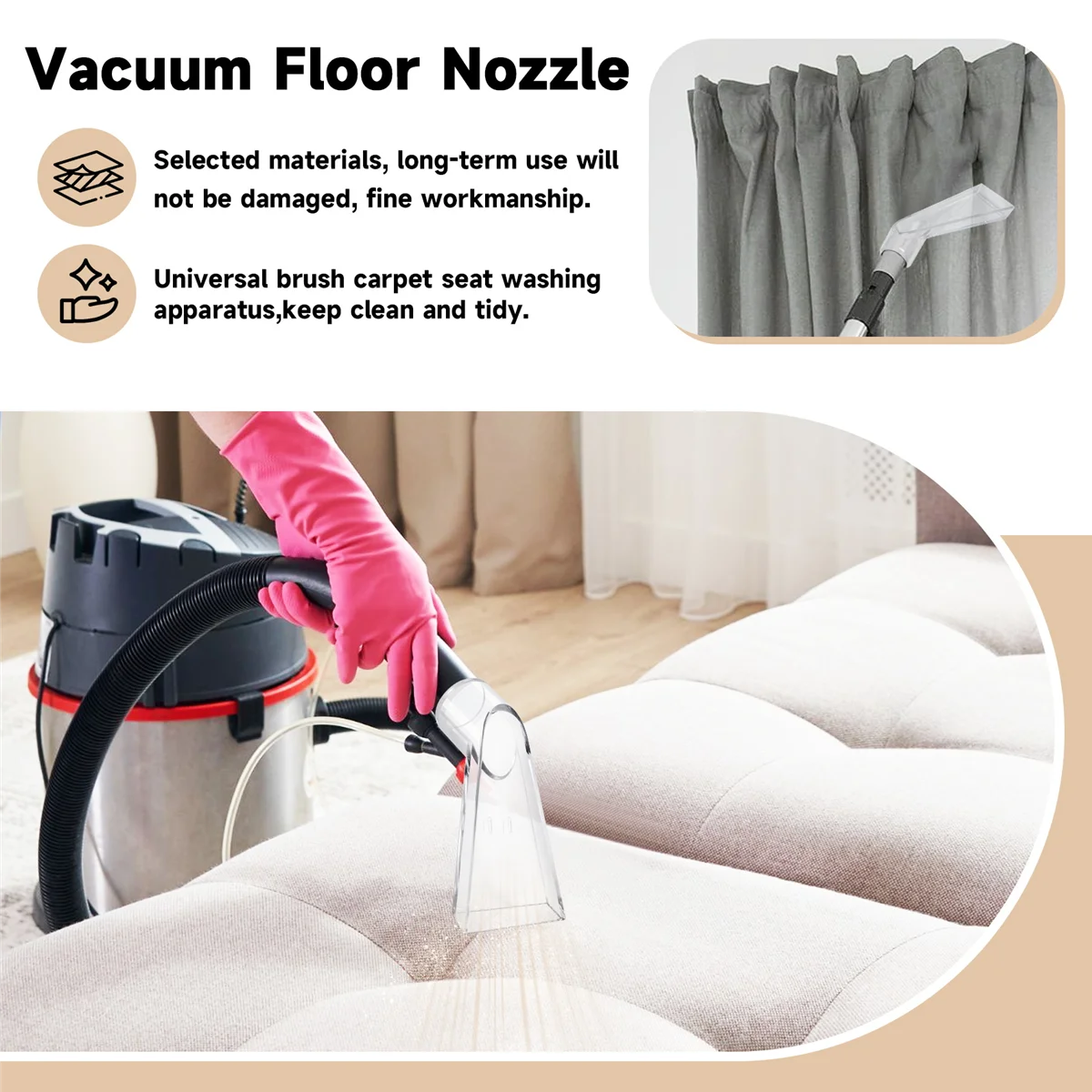 Extractor Tool Large Clear for Upholstery & Carpet Cleaning, Car Detailing Vacuum Wand for Portable Extractors B