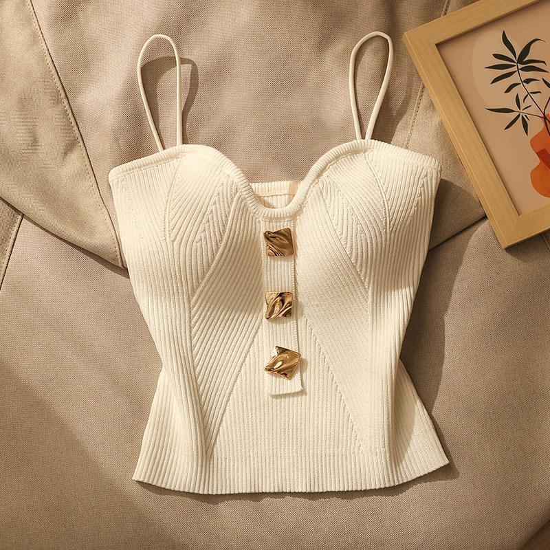 1-teiliges Sommer-Unterhemd im neuen gehobenen kleinen Parfüm-Stil, gestricktes Brust-Neckholder-Unterhemd, Unterhemd im äußeren Damen-Stil