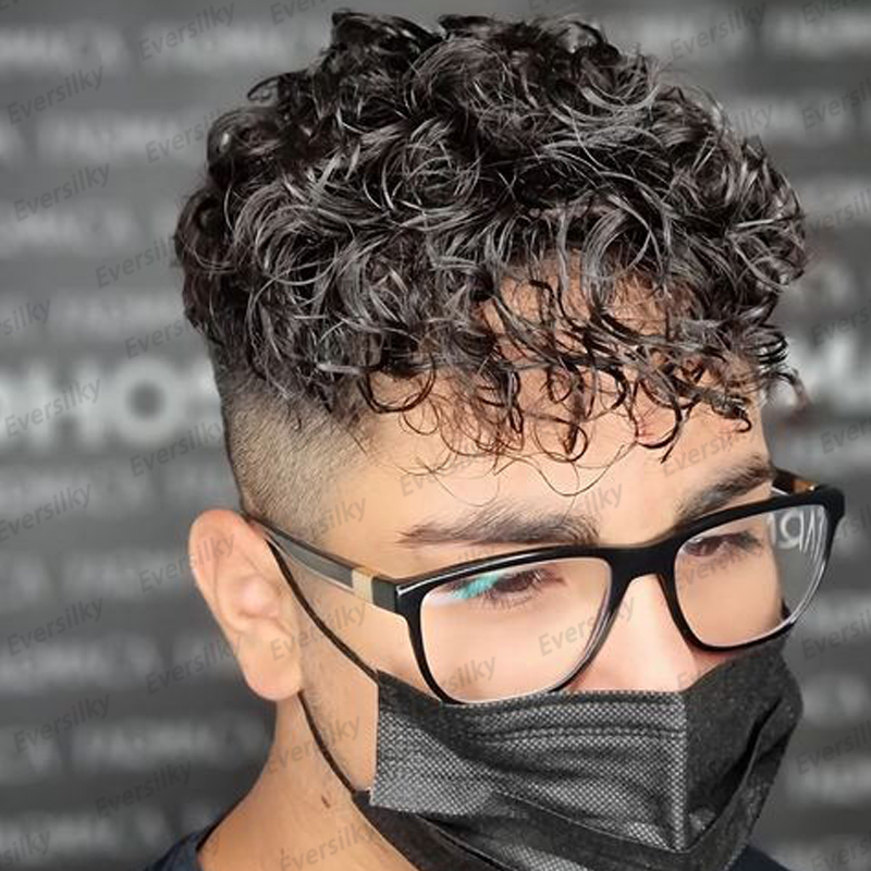 20mm Natural Curly Hair Toupee for Men Super Thin Durable Mono &PU Base 6x8 Inch 100% Human Hair Wigs Replacement System