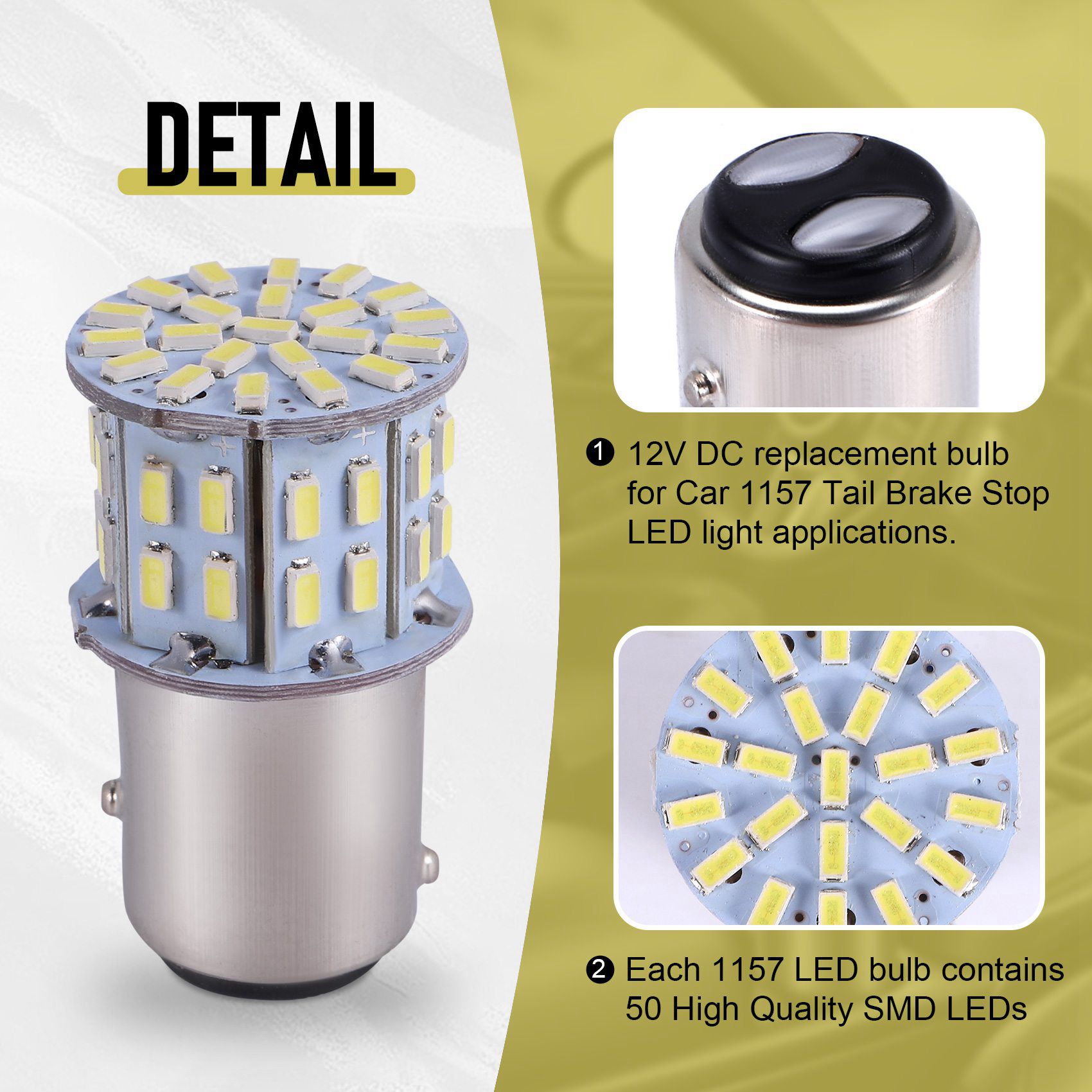 LEDテールライト,ブレーキ電球,ba15d,12v,1157,50smd,6000k,白,2個