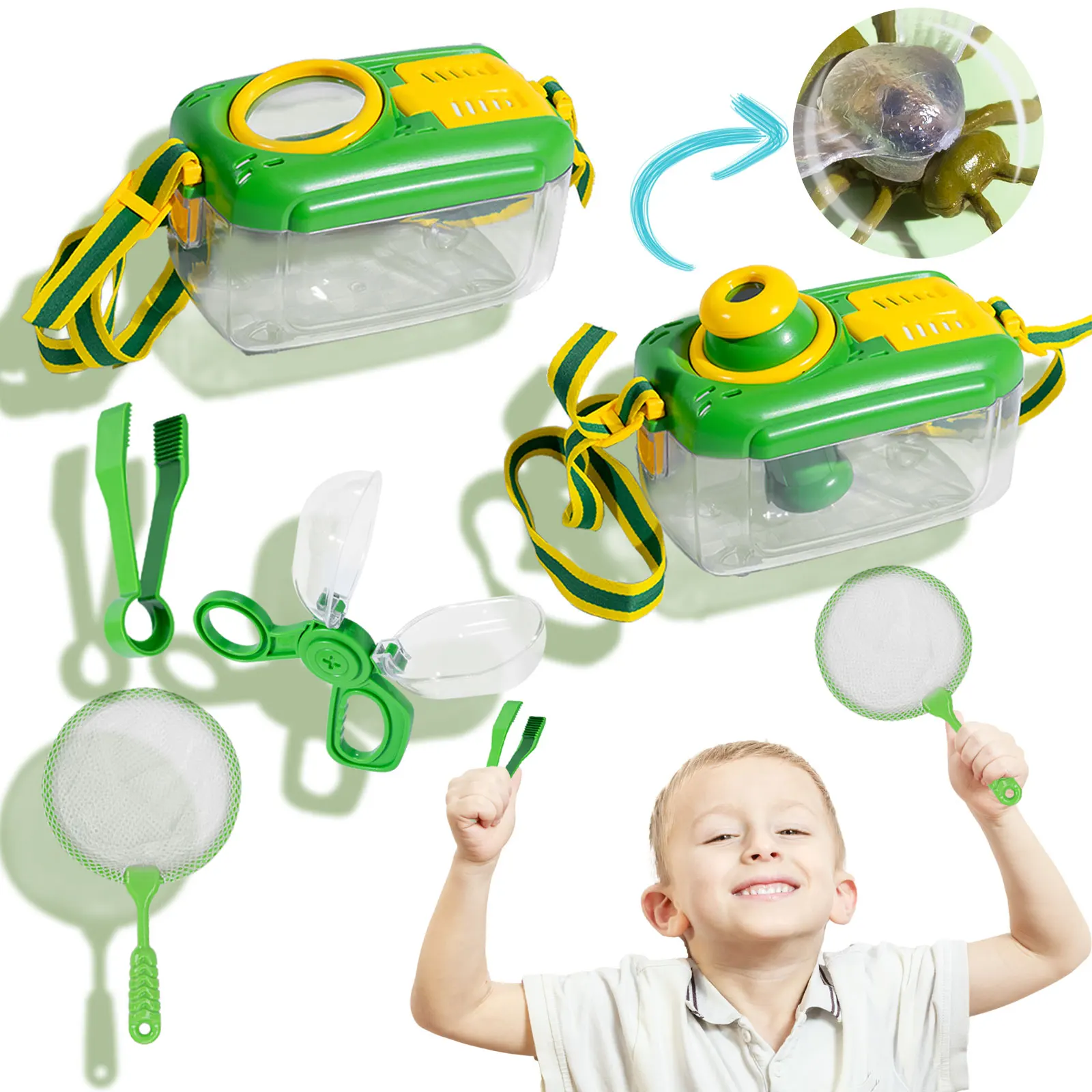 Caja de observación de insectos con lupa, caja de observación de insectos para niños, colección transparente, investigación de observación