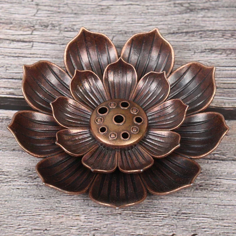 ใหม่ 1PC ธูป Burner Stick ผู้ถือแผ่นพระพุทธศาสนา Lotus Censer Nasturtium Bronze ธูป Burner