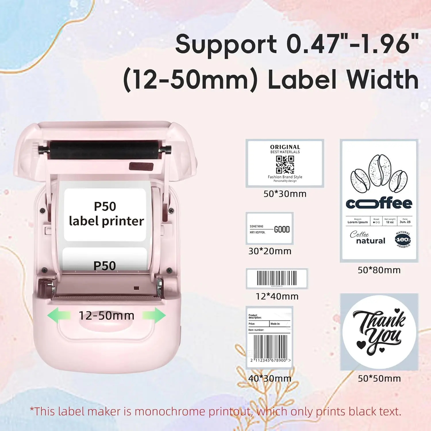 Marklife P50 zelfklevende stickerprinter Handheld Bluetooth thermische printer Label Maker Machine Inktloos voor IOS Android-telefoon