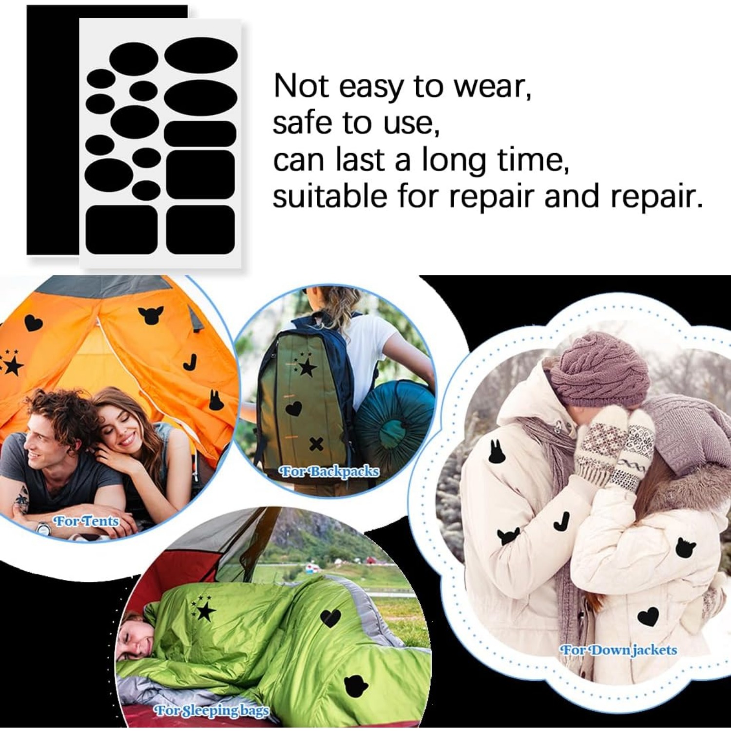 Remendo autoadesivo à prova d'água de diferentes formatos para jaquetas, calças, reparo de roupas, remendo lavável, tecido de costura