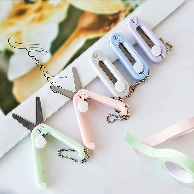 Cute Mini Portable Scissors Simple Folding Paper Cutter Student Stationery Scissor School Office Supplies Multifunction Keychain