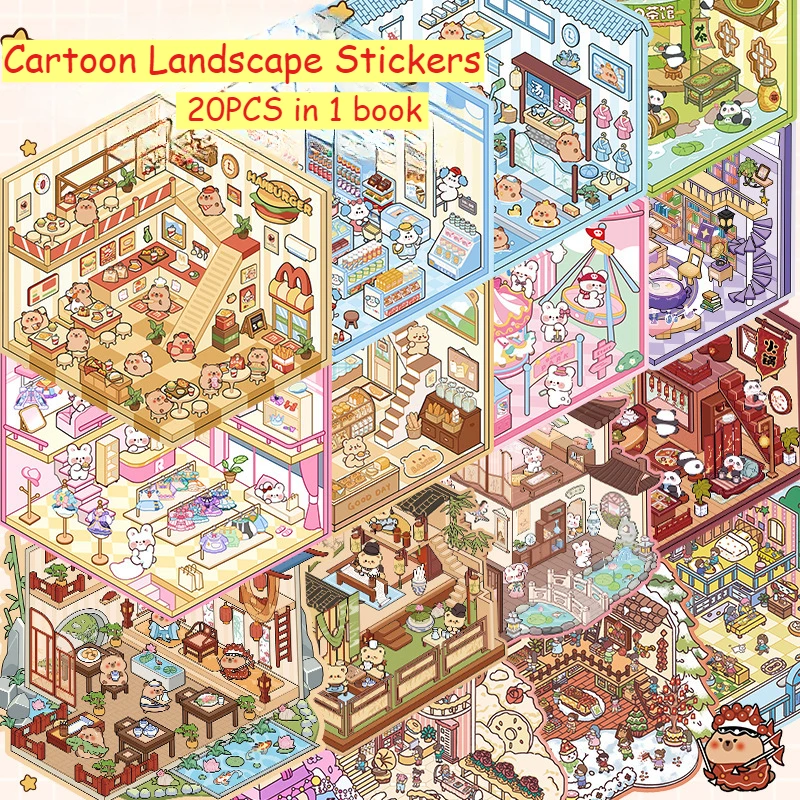 20PCS 3D Capybara Landschap Stickers Collectie Boek Album Cartoon Scène DIY Speelgoed Spel Festival Verjaardagscadeau voor Kid Meisje kind