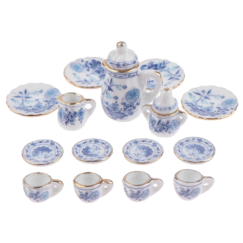15 ชิ้น 1:12 Dollhouse Miniature Tableware Porcelain เซรามิคชุดถ้วยชา