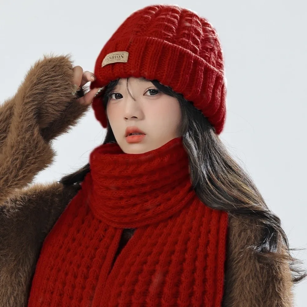 Gorro de punto a prueba de viento para invierno y otoño, bufanda de estilo coreano, protector de cuello grueso, conjunto de gorro, bufanda cálida suave Simple, 2 uds.