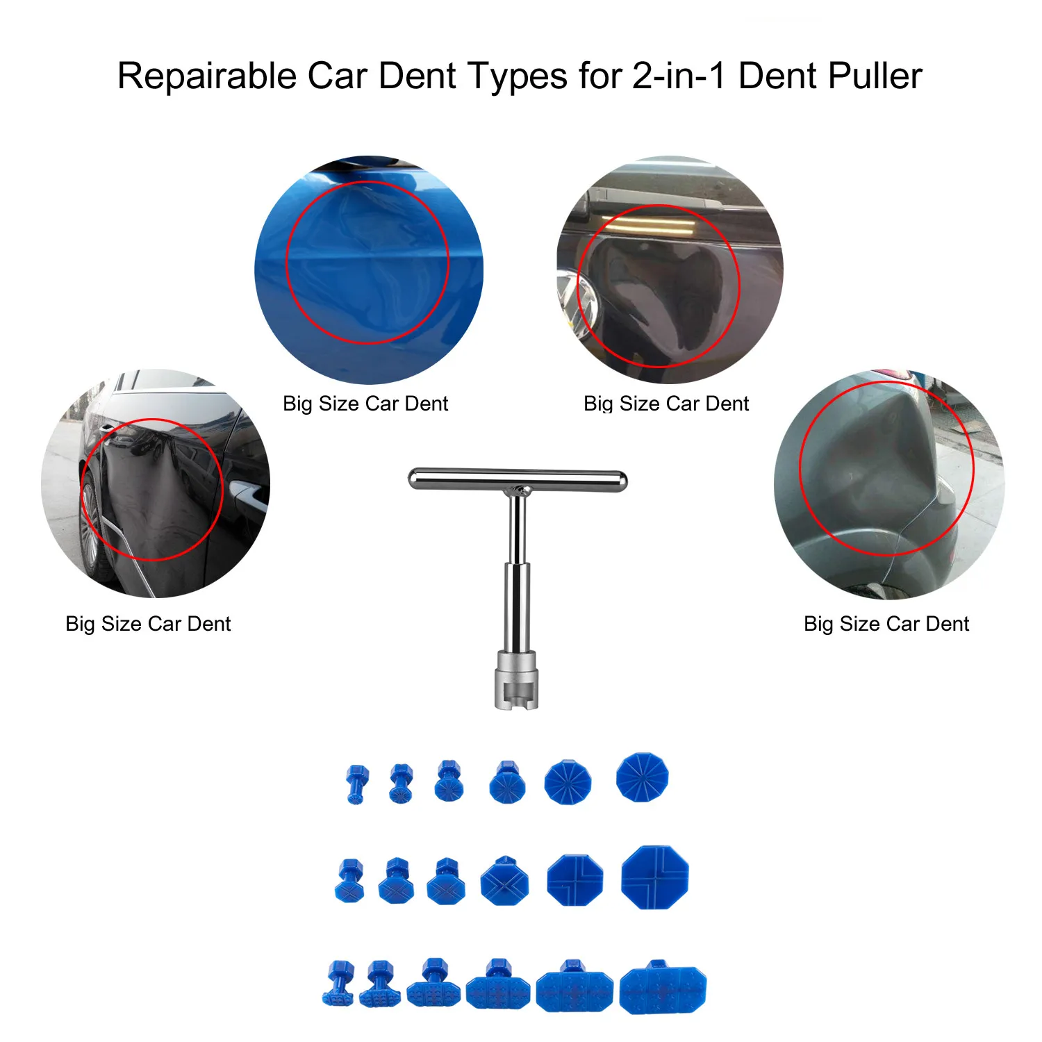 ซ่อมรอยบุบรถ PULLER, ซ่อมรถยนต์ชุดเครื่องมือ 18pcs พลาสติกแท็บกาวโลหะ T-Handle Dent Remover Universal สําหรับรถ Accessor