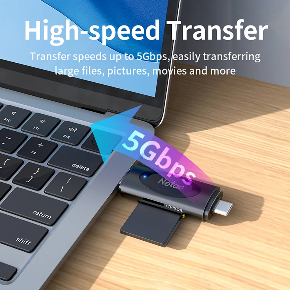Netac WK14 lector de tarjetas USB3.0 Hub transmisión de alta velocidad 2 en 1 multifunción TF/SD convertidor cámara teléfono ordenador de doble uso