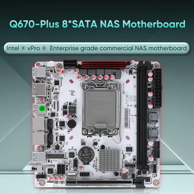 2024 Q670 Intel vPro 8-Bay NAS Motherboard12/13/14th Gen LGA1700 CPU 3*NVMe 2*SFF-8643 1*PCIE5.0x16 2*DDR5 2*2.5G LAN Mainboard
