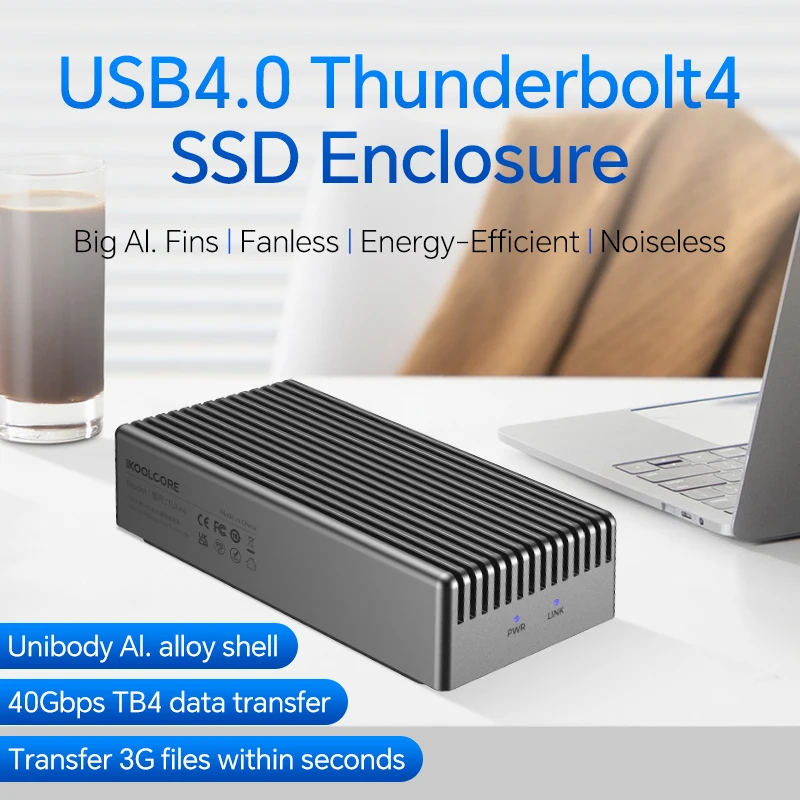 USB4 mobile hard disk box supports Thunderbolt 3/4/5, fanless cooling, silent and high-speed transmission
