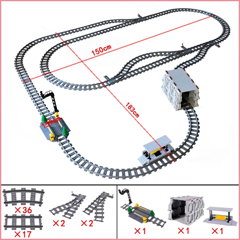 สถานีรถไฟเมืองแพลตฟอร์มไฟจราจรถ้ํา Flyover แทร็กตรงรางโค้ง Building Block อิฐ Technican ของเล่นสร้างสรรค์
