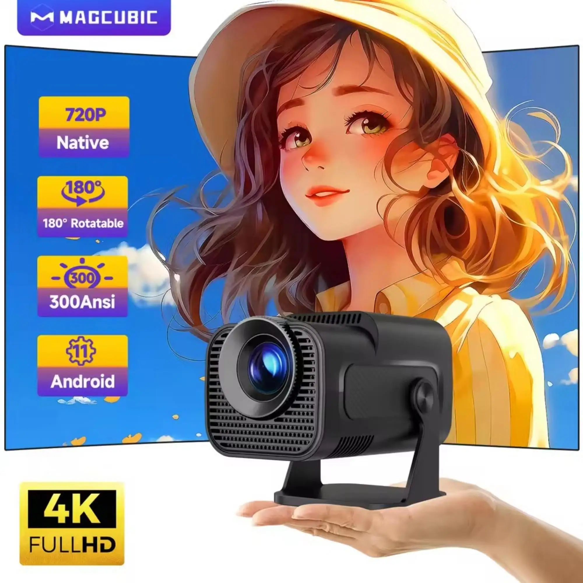 Magcubic HY320 Мини Новый Проектор 720P Android 11 4K 300ANSI Wi-Fi6 BT5.0 Кино Открытый Портативный 180 °   Поворотный проектор